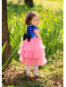 Cap Sleeves Blue Sequin Pink Tulle Tiered Flower Girl Dress